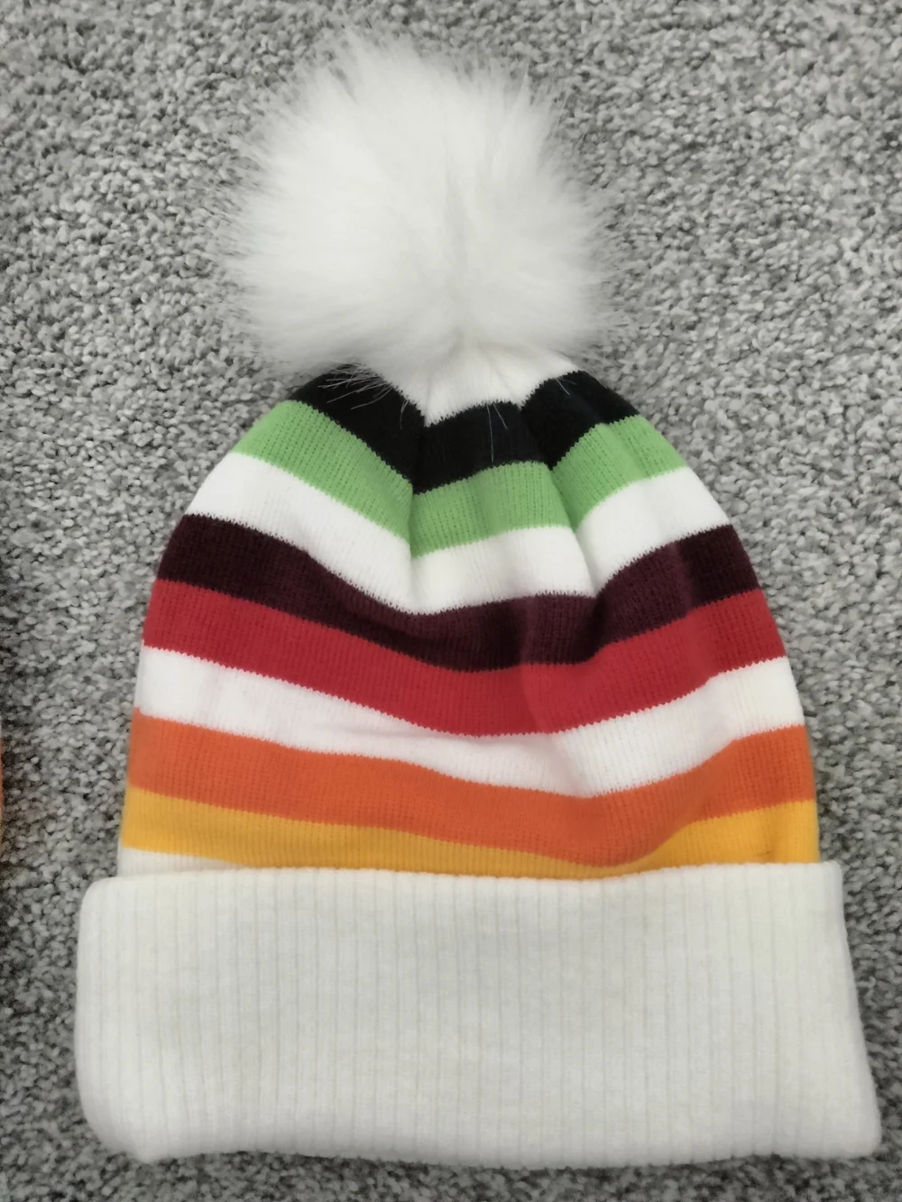 Adult Bud Light Seltzer White Pom Pom Beanie with Colorful Stripes